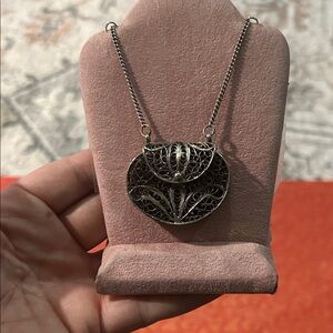 Elegant Silver Filigree Locket Style Pendant Necklace